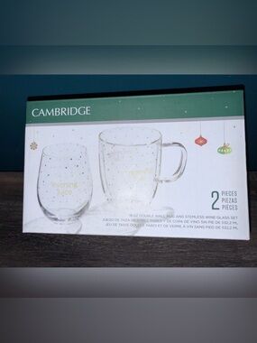 Cambridge Gold Speckle Double Wall Mug and Stemless Glass Set - Clear/Gold